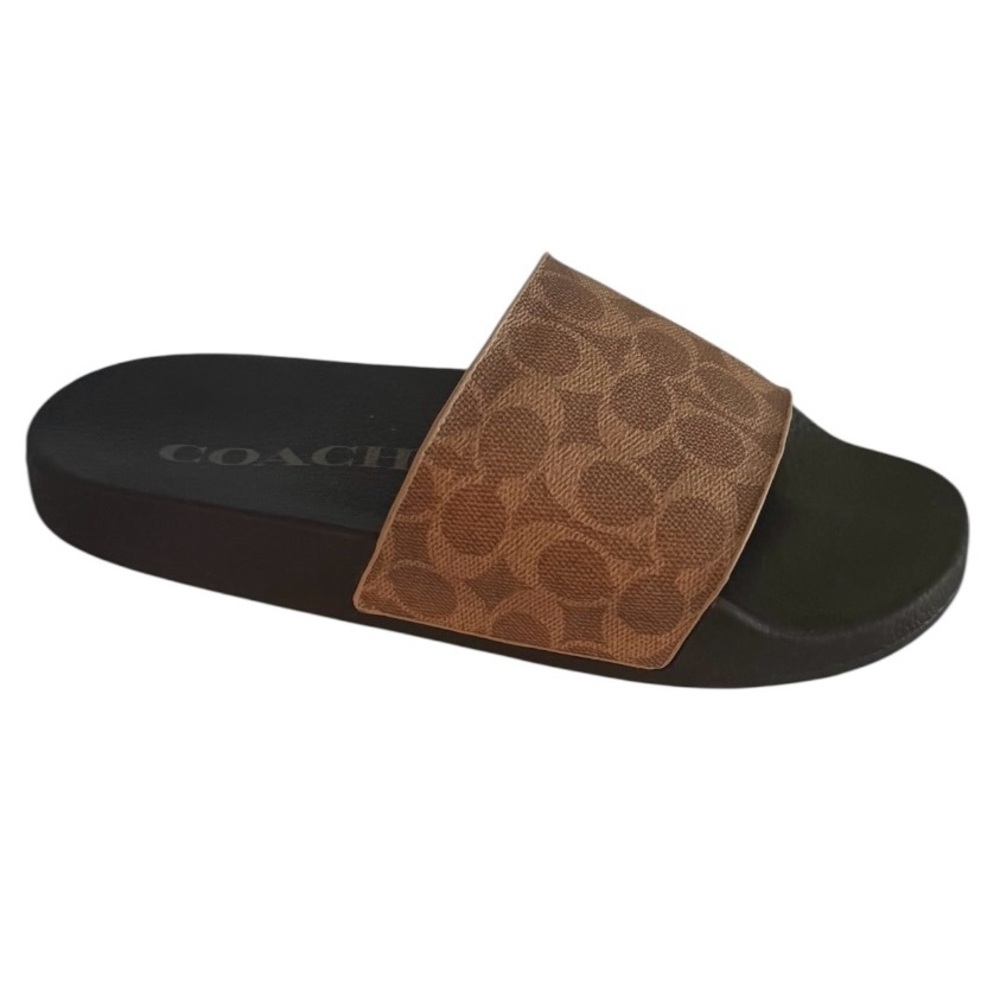 Coach Signature Canvas Pool Slide Sandals Tan Brown Logo Size 9 NEW - Picture 2 of 11